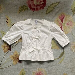 White Puff Sleeve Blouse with Bows
